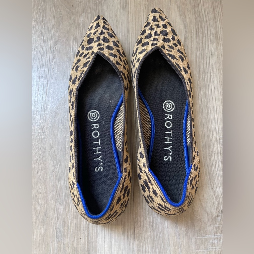 Rothy's Leopard Cheetah Animal Pointed Toe Ballet Flats Shoes Womens